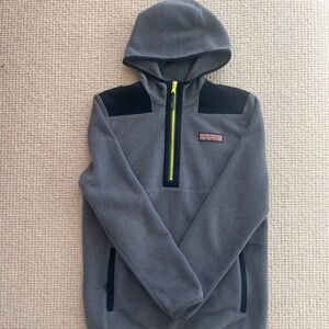 Vineyard Vines Boys Fleece Half Zip Shep Hoodie in Faded Insigo